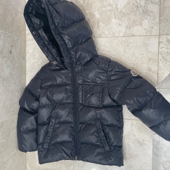 MONCLER {3} Coat Navy Blue Girls' Puffer Zip-Up Detachable Hood - Picture 4 of 12